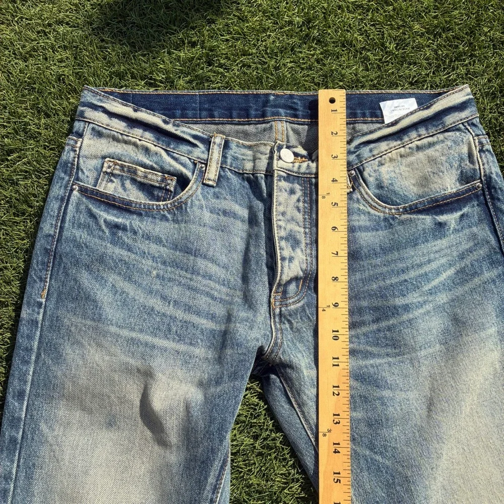 MNML Mens 32x34 Slim Fit Straight Leg Denim Jeans Light Wash Faded Blue